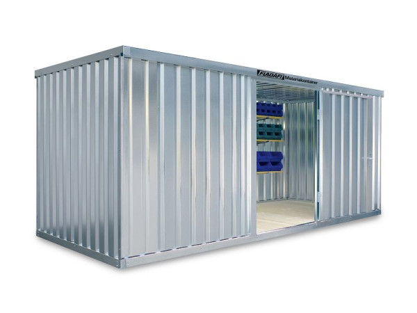 FLADAFI Materialcontainer MC 1500, verzinkt, zerlegt, mit Holzfußboden, 5.080 x 2.170 x 2.150 mm, Einflügeltür auf der 5 m Seite, F15200101
