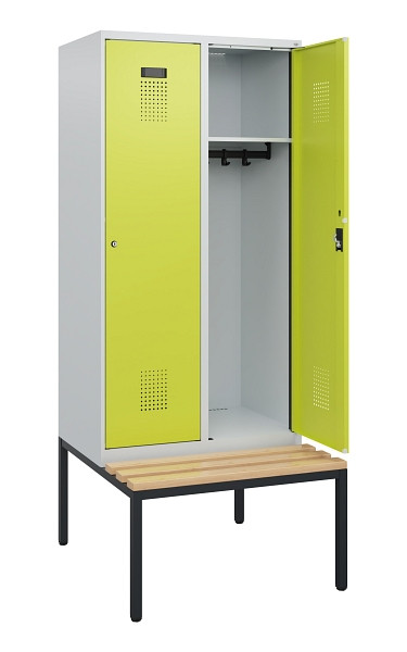 C+P Spind Evolo PLUS, 2 Abteile, 1950x800x815mm, 7035/0024, Zylinderschloss, Sitzfläche Buche-Hartholz, Sitzbank, 0490505-22 S10042