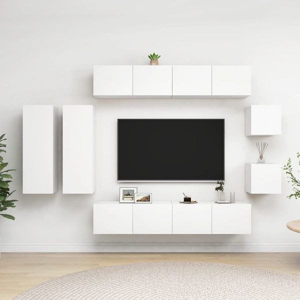 vidaXL 8-tlg. TV-Schrank-Set Weiß Holzwerkstoff, 3078705