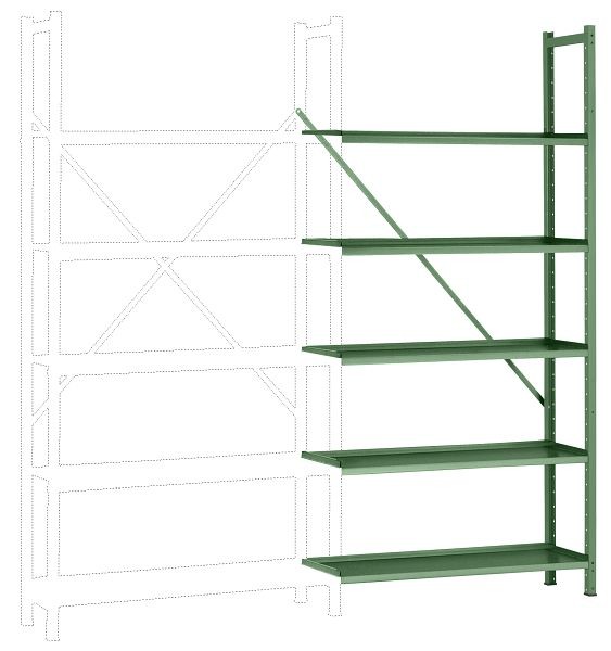 Manuflex Büro-Steck-Anbauregal mit 5 pulverbeschichteten Stahlböden, HxBxT = 1900 x 960 x 300 mm, resedagrün, RA3152.6011