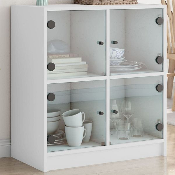 vidaXL Beistellschrank mit Glastüren Weiß 68x37x75,5 cm, 836378