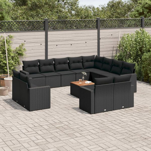 vidaXL 13-teilig Garten-Sofagarnitur mit Kissen Schwarz Poly Rattan, 3256720