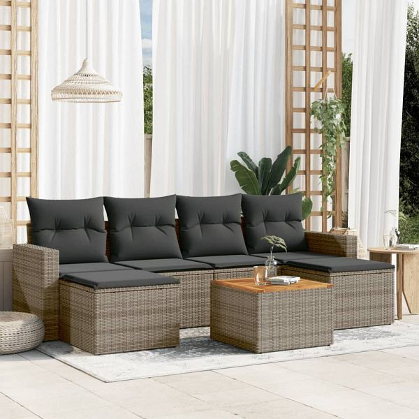vidaXL 7-tlg. Garten-Sofagarnitur mit Kissen Grau Poly Rattan, 3224247