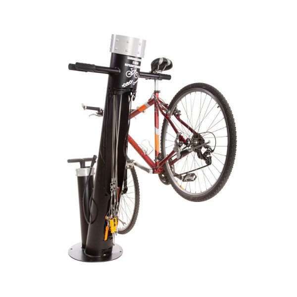 Stein HGS Fahrrad-Servicestation Modell BM2026, RAL 9005 - Tiefschwarz, (Stahl "Kronen" in silberner Farbe), 63682.0002