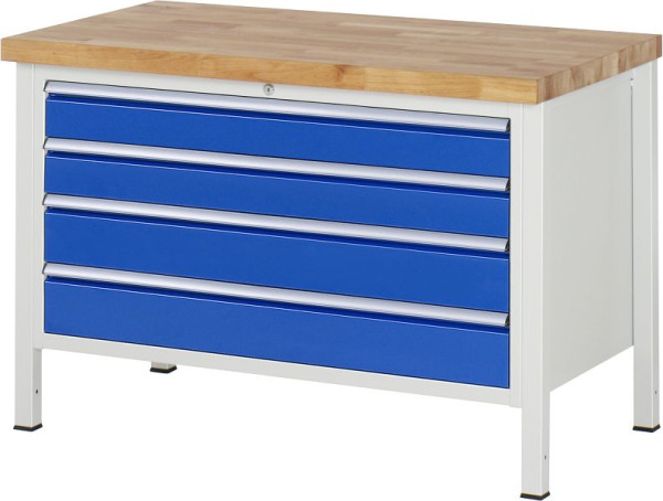 RAU Werkbank Serie 8000 - Modell 8362, B1250 x T700 x H840-1040 mm, Systemunterbau B1235 x T650 x H800-1000 mm, 03-8362A2-127B4H.11