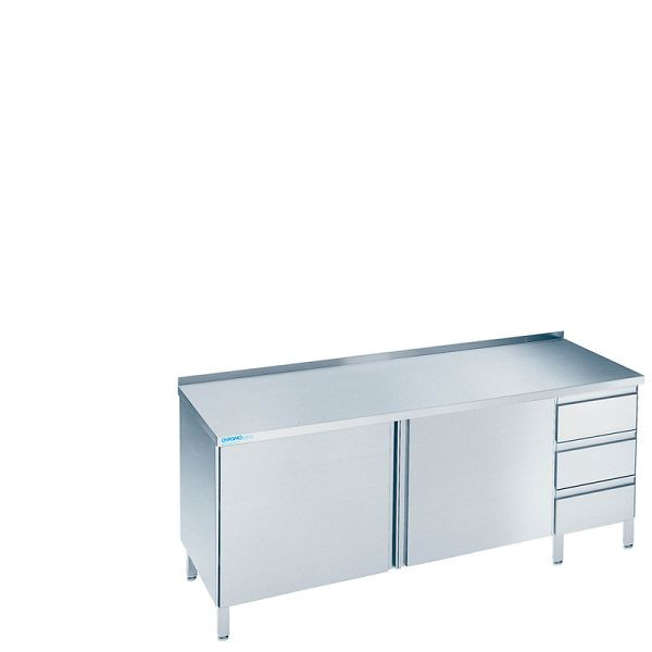 CHROMOnorm Arbeitsschrank mit Flügeltüren und Schubladenblock Rechts, mit Tischplatte Hinten aufgekantet - 1600x600x850/900 mm, SF0616CS3R0