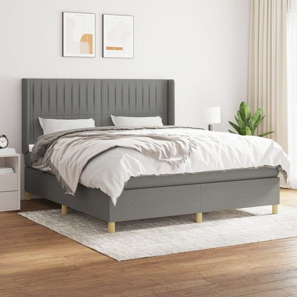 vidaXL Boxspringbett mit Matratze Dunkelgrau 180x200 cm Stoff, 3132170