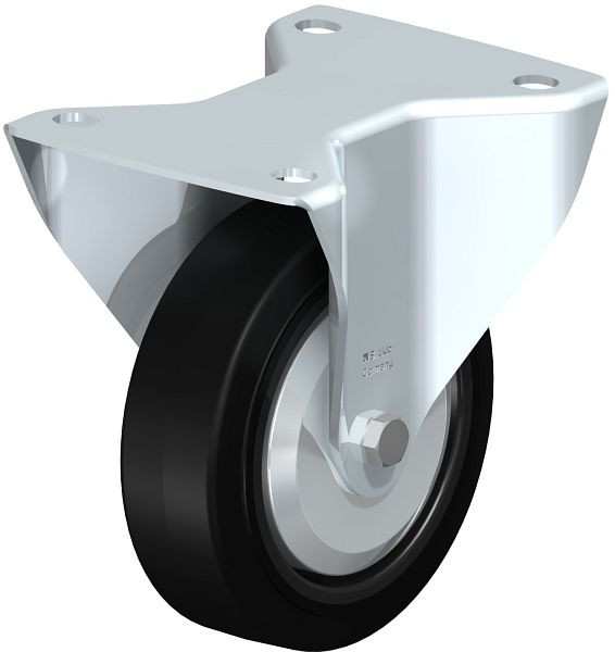Blickle BK-POEV 125XR-3-FA Stahlblech-Bockrolle, schwere Ausführung, mit Anschraubplatte, Elastik-Vollgummi, Schwarz, 851416