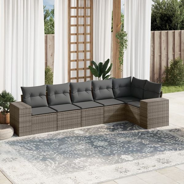 vidaXL 6-teilig Garten-Sofagarnitur mit Kissen Grau Poly Rattan, 3222589