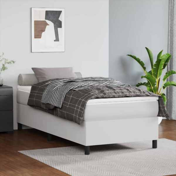 vidaXL Boxspringbett mit Matratze Weiß 80x200 cm Kunstleder, 3144573
