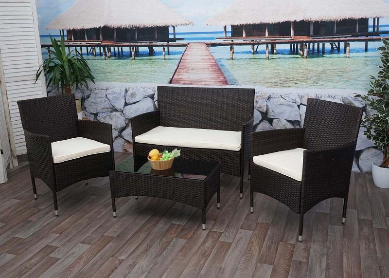 Mendler PolyRattan Garnitur HWCF55 Balkon/Garten/LoungeSet Sofa