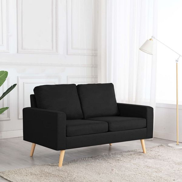 vidaXL 2-Sitzer-Sofa Schwarz Stoff, Material: Stoff (100% Polyester), massives Kiefernholz, Gummibaumholz, 288712