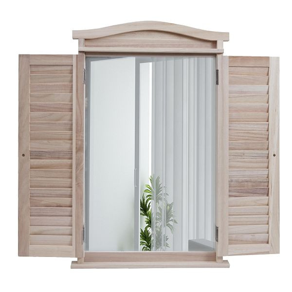 Mendler Wandspiegel Badspiegel Badezimmer Spiegelfenster mit Fensterläden, 71x46x5cm, shabby naturfarben, 94482