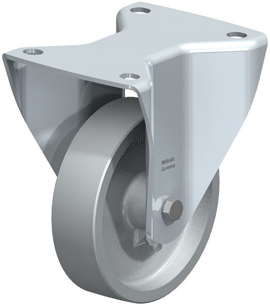 Blickle BH-G 125G-3 Stahlblech-Bockrolle, Schwerlast-Ausführung, mit Anschraubplatte, Guss, Grau, 7930