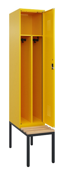 C+P Spind Evolo PLUS, 1 Abteile, 2120x400x815mm, 1023/1023, Haken 4, Zylinderschloss, Sitzfläche Buche-Hartholz, Sitzbank, Trennwand, 0490507-12F S10049