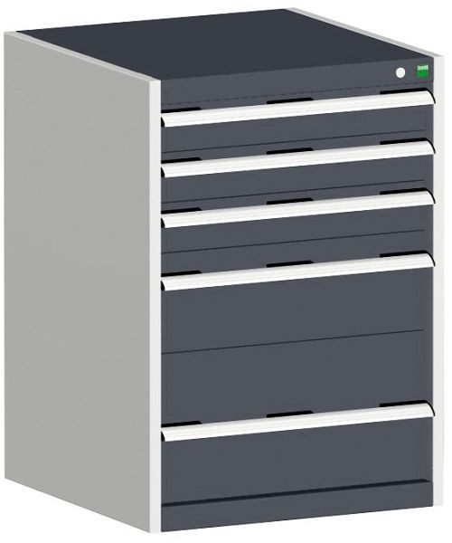 bott cubio Schubladenschrank bestückt mit 5 Schubladen BxTxH: 650 x 525 x 900 mm, RAL 7035/7016, 40011049.19V