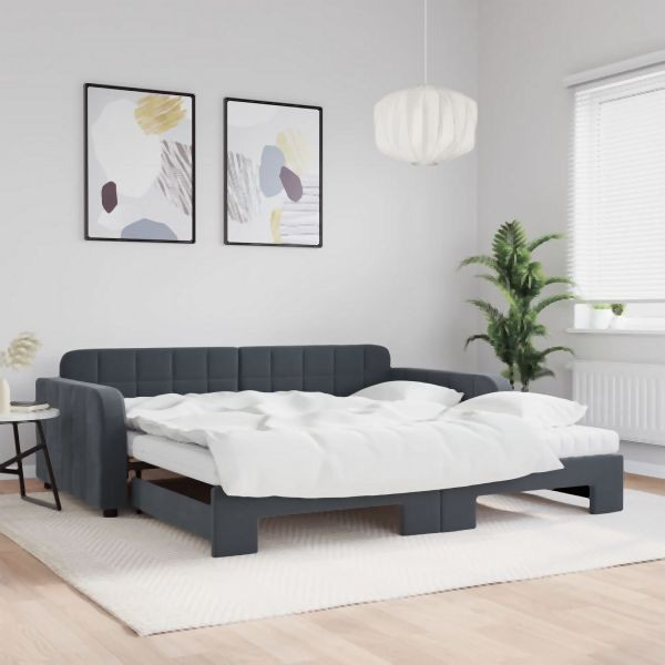 vidaXL Tagesbett Ausziehbar mit Matratzen Dunkelgrau 100x200 cm Samt, 3196961
