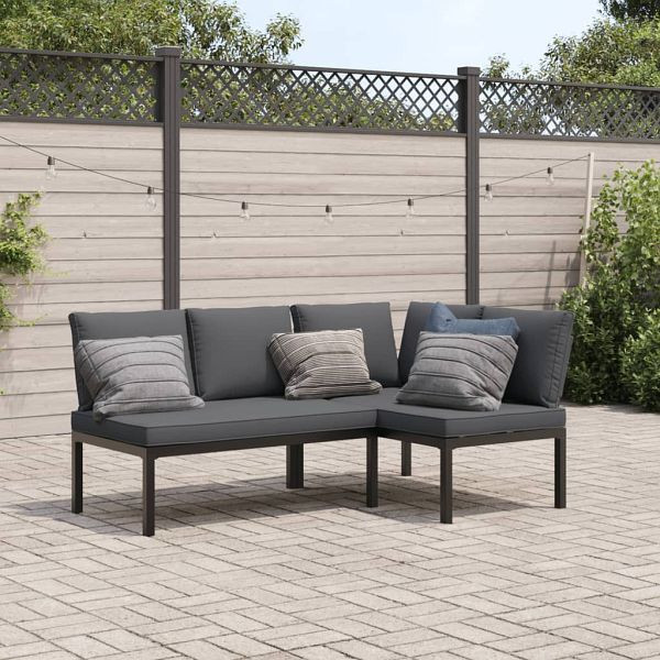 vidaXL 2-teilig Garten-Sofagarnitur mit Kissen Schwarz Aluminium, 3283686