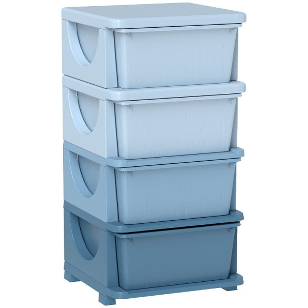 HOMCOM Aufbewahrungsbox, 4 Schubladen, abgerundete Kanten, erhöhtes Design, 37x37x76 cm, Blau, 311-023V01BU