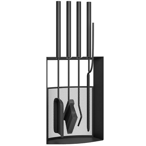 Outsunny Kaminbesteck Set 5teilig Kaminzubehör mit Besen, Schaufel, Schürhaken Zange Ständer Metall, Schwarz, 842-397V00BK