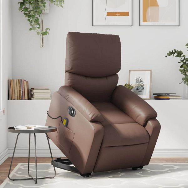 vidaXL Massagesessel mit Aufstehhilfe Elektrisch Braun Kunstleder, 3204909