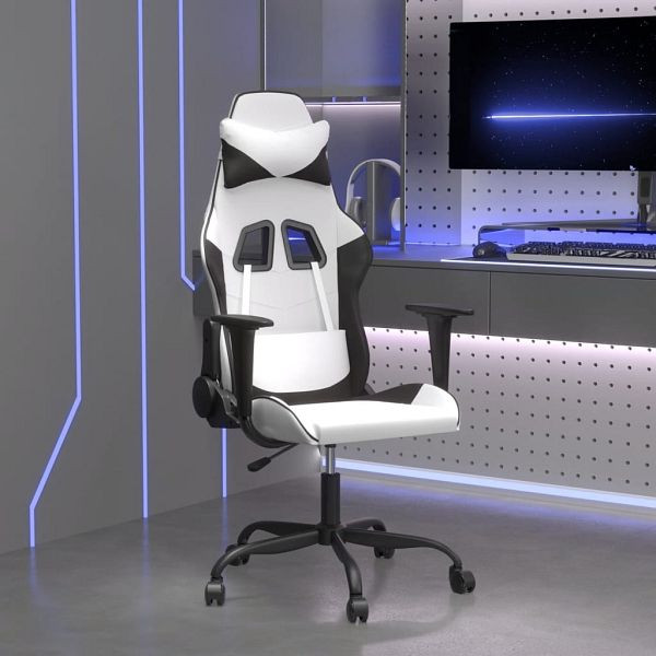 vidaXL Gaming-Stuhl mit Massagefunktion Weiß und Schwarz Kunstleder, 345409