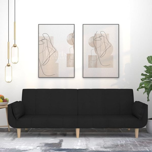 vidaXL Schlafsofa 2-Sitzer mit 2 Kissen Schwarz Stoff, 375871