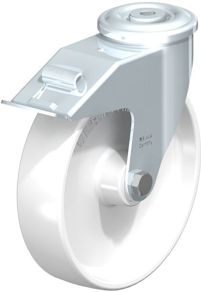 Blickle LER-PPN 200R-FI Stahlblech-Lenkrolle mit Rückenloch & Feststeller, Polypropylen, Weiß, 762916