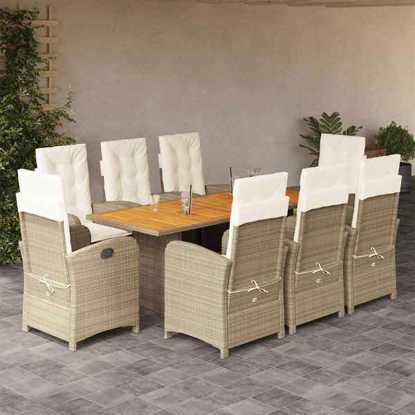 vidaXL 9-teilig Garten-Essgruppe mit Kissen Beigemischung Poly Rattan, 3212285