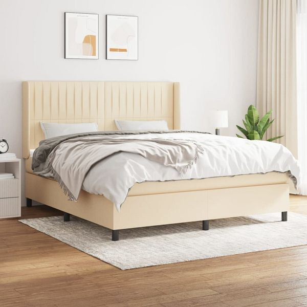 vidaXL Boxspringbett mit Matratze Creme 160x200 cm Stoff, 3131606