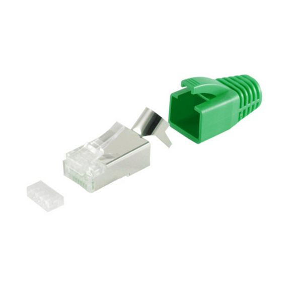 S-Conn Netzwerk Modular Stecker RJ45 SET für Verlegekabel bis AWG 23, Stecker mit Zugentlastung, Einführhilfe und Tülle, grün VE: 20 Stück, 72067-20G