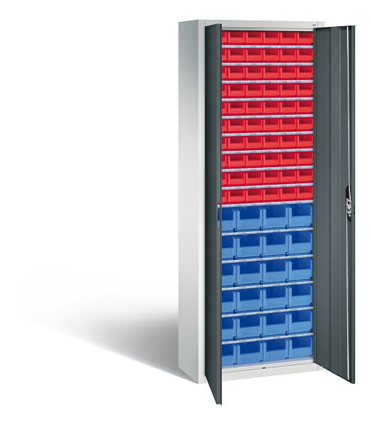 C+P Magazinschrank Serie 13, H1980xB700xT300mm, Farbe: Lichtgrau / Anthrazitgrau, Muldengriff, 133113-22 S10127