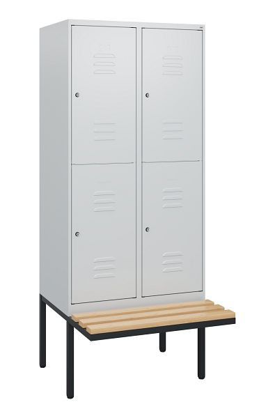 C+P Doppelstöckiger Spind Classic PLUS, 2 Abteile, 1950x800x815mm, 7035/7035, Zylinderschlösser, Buche-Sitzleisten, Sitzfläche, 0803405-22 S10039