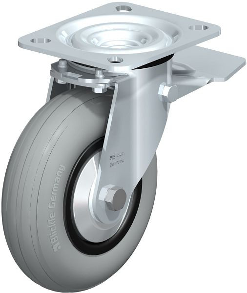 Blickle L-VWPP 125R-ST-SG-FA Stahlblech-Lenkrolle, mittelschwere Ausführung, mit Anschraubplatte & Feststeller, Weichgummi, Grau, 849933