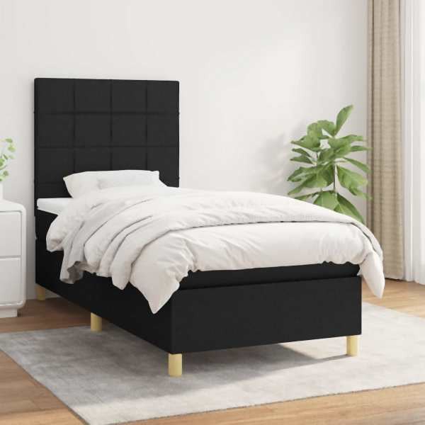 vidaXL Boxspringbett mit Matratze Schwarz 90x200 cm Stoff, 3142307