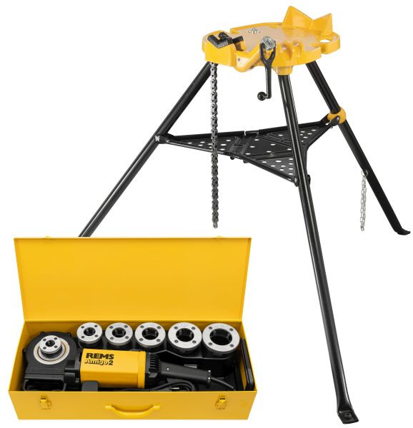 REMS Amigo Elektrische Gewindeschneidkluppe mit SchnellwechselSchneidköpfen, 2 Set R 1/2-2 + REMS Aquila 3B, 540X01 R220