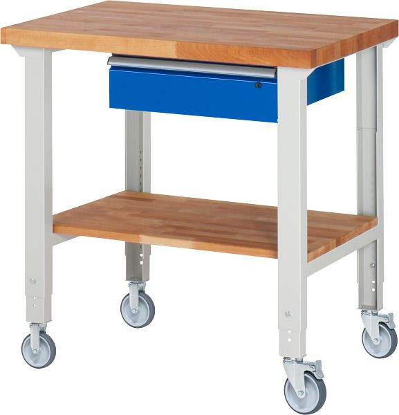 RAU Fahrbare Werkbank (höhenverstellbar) 7001A7, 1000x700x950-1000mm, je 2 Bockrollen und Lenkrollen, 05-7001A7-107B4H22.11