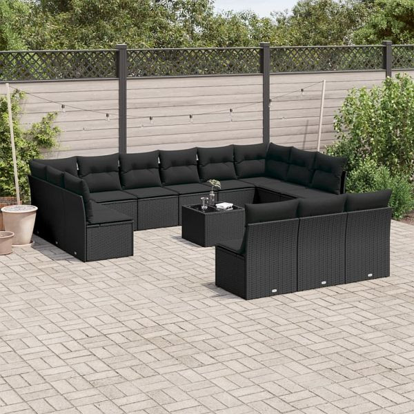 vidaXL 14-teilig Garten-Sofagarnitur mit Kissen Schwarz Poly Rattan, 3250234