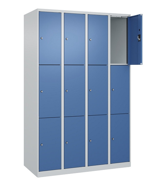 C+P Schließfachschrank Evolo PLUS, 12 Fächer, 1850x1200x500mm, 7035/5023, Abteile 4, Abteilbreite 300 mm, 049000-403 S10008