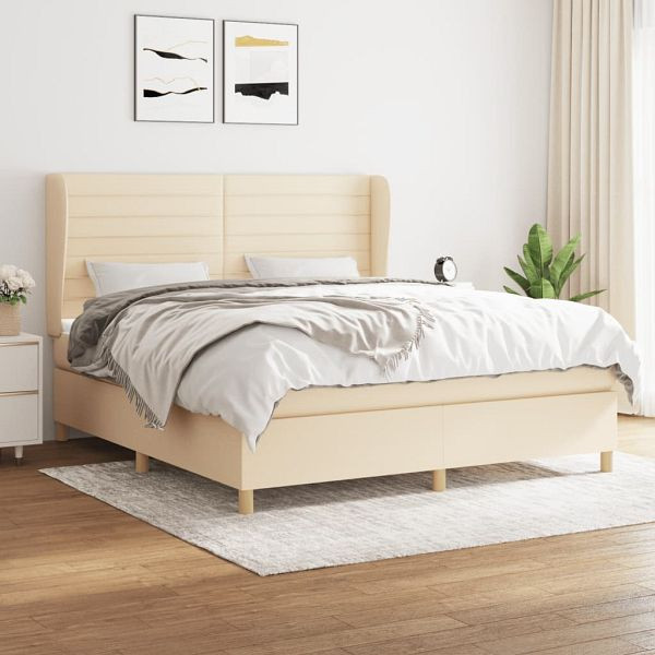 vidaXL Boxspringbett mit Matratze Creme 160x200 cm Stoff, 3128618