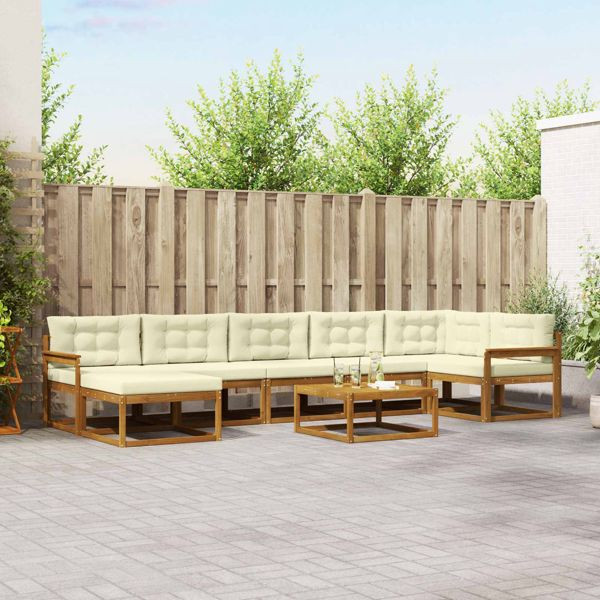 vidaXL Outdoor-Sofagarnitur mit Kissen 8-teilig Natur und Creme, 3367918