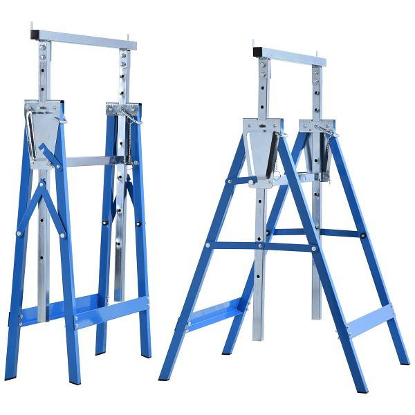 HOMCOM 2er Set Arbeitsbock Belastbarkeit bis 200 kg klappbar Sägebock höhenverstellbar 80-130 cm Gerüstbock aus Stahl Unterstellbock Blau, B40-015BU