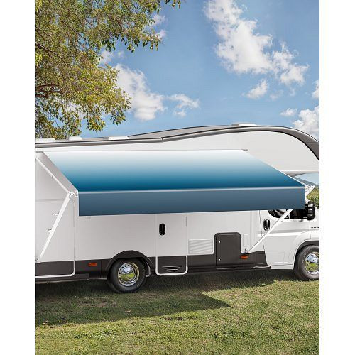 VEVOR universelle RV Markise 457 cm, wasserdicht, Aluminiumrahmen, Außenmarkise mit weißem Ständer, blauer Farbverlauf, SDKSSSFCZYP1U0BA5V0
