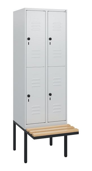 C+P Doppelstöckiger Spind Classic PLUS, 2 Abteile, 1950x600x815mm, 7035/7035, Drehriegel, Sitzleisten aus Buche, schwebende Sitzfläche, 0803405-20 S10009