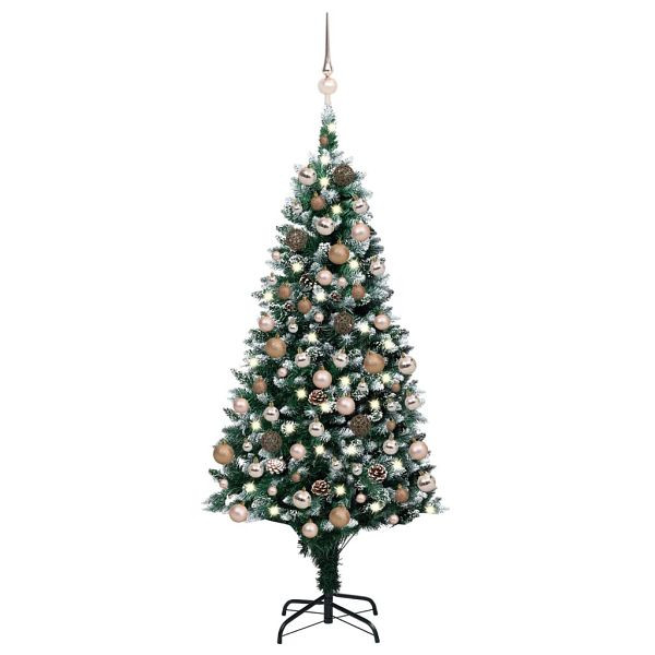 vidaXL Künstlicher Weihnachtsbaum mit Beleuchtung Kugeln Zapfen 150 cm, 3077616