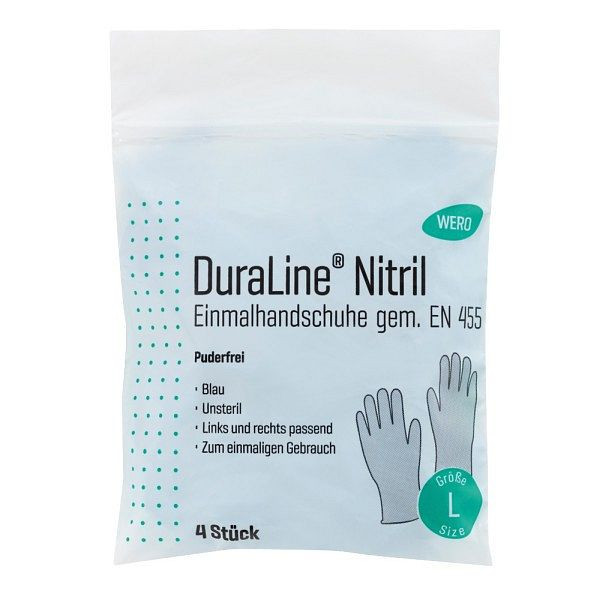WERO DuraLine Nitril Einmalhandschuhe, Größe L (Größe 8-9), blau, VE: 4 Stück, 230356