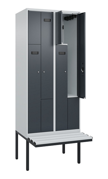 C+P Z-Spind Evolo PLUS, Bank, 4 Fächer, 2120x800x815mm, 7035/7016, Zylinderschloss, Material Sitzfläche Kunststoff, 0490437-224 S10093