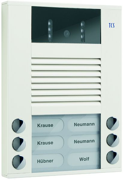 TCS Video-Außenstation mit 130-Grad-Kamera Serie AVE mit 6 Klingeltasten (rechts-/linksbündig), AP weiß, AVE14063-0018