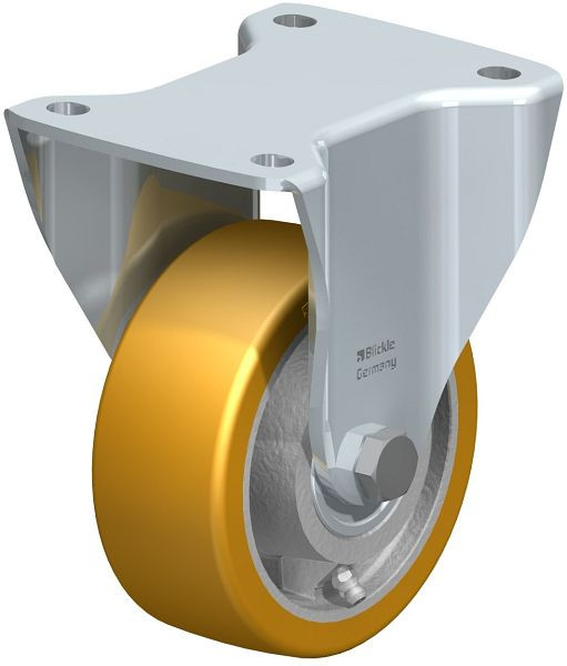 Blickle BH-GTH 127K Stahlblech-Bockrolle, Schwerlast-Ausführung, mit Anschraubplatte, Blickle Extrathane®, Hellbraun, 267104