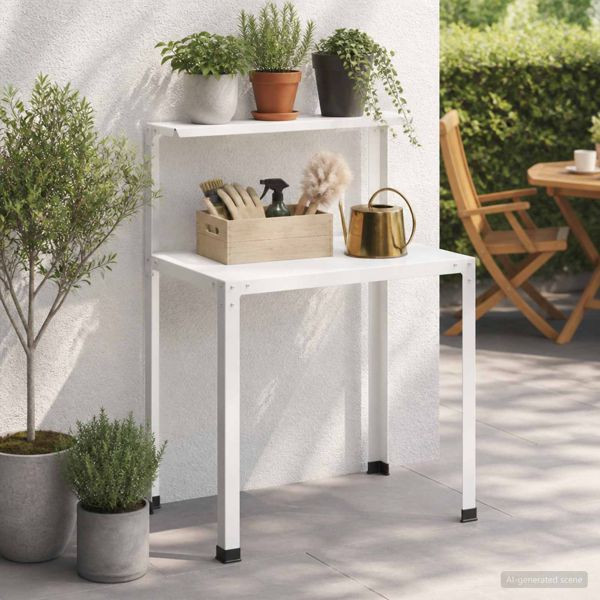 vidaXL Pflanztisch 60 x 50 x 104 cm Pulverbeschichteter Stahl Weiß, 8014912